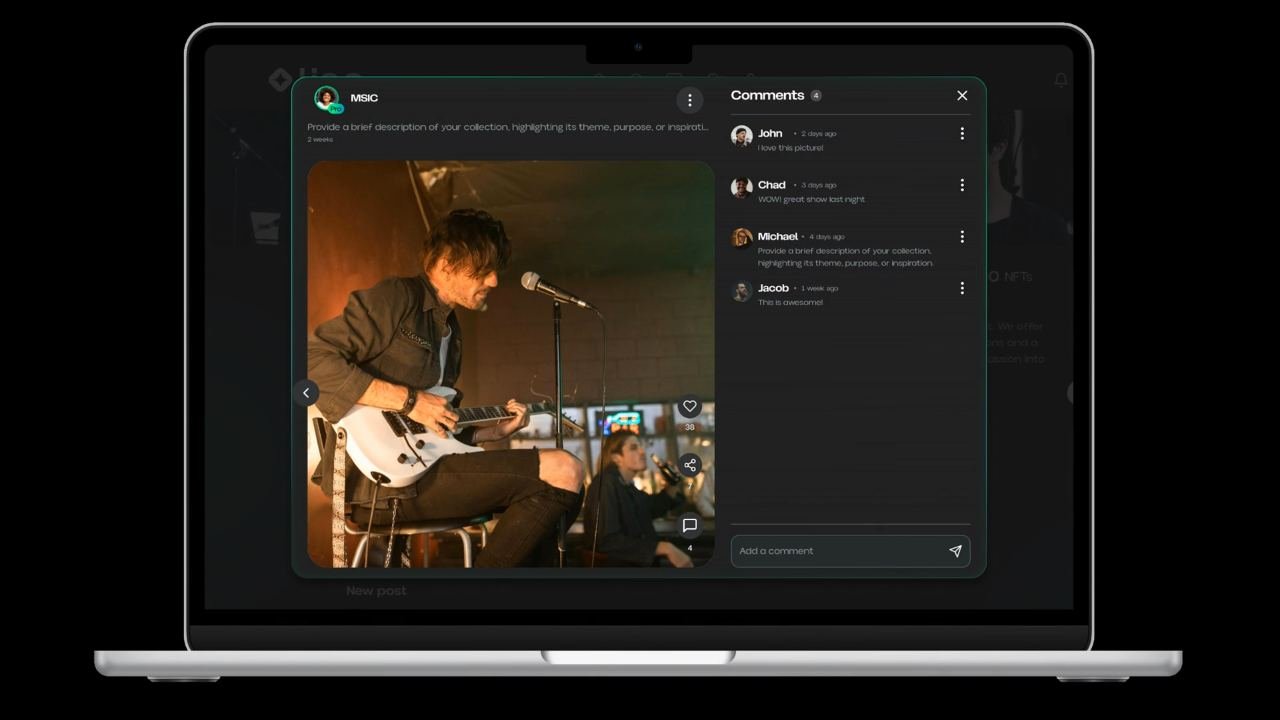 Liso Feed announcement post with photo and fan comments shown in the direct-to-fan flow